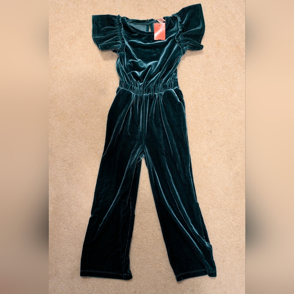 Crewcuts Christmas Velvet Kids Jumpsuit in Rich Green